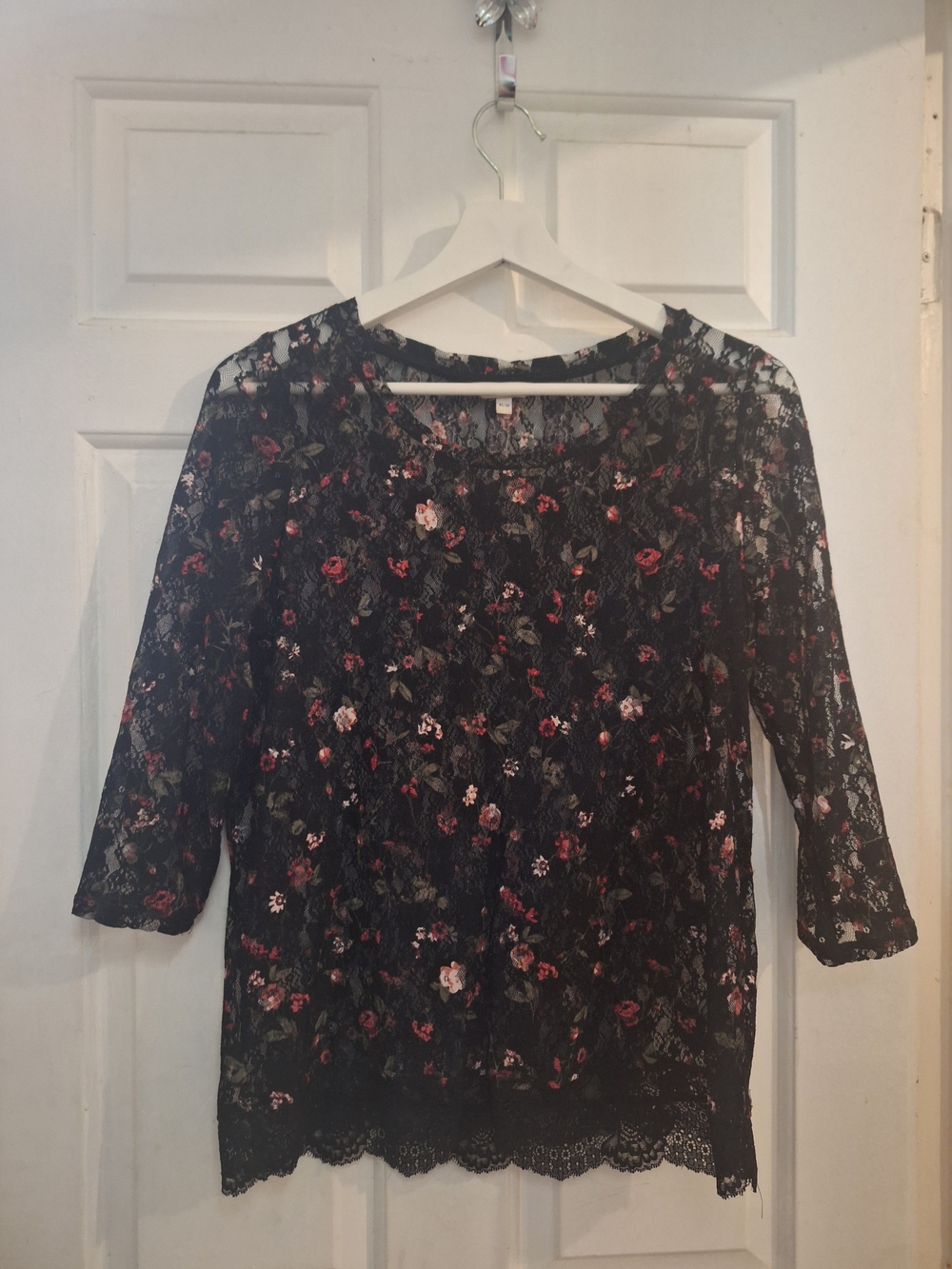 Reitman's Black Floral Lace Top with Scoop Neck
